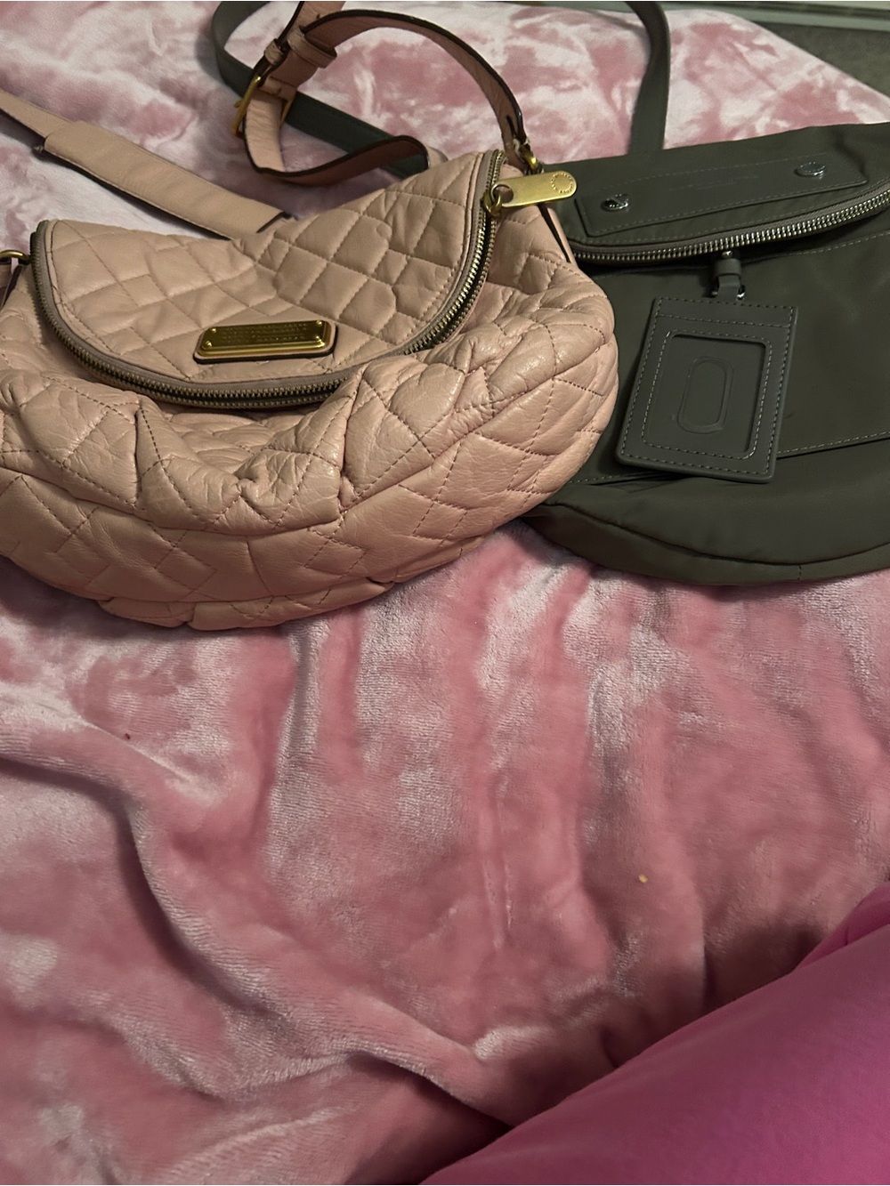 2 Marc Jacobs Bags- 1 Leather Blush Pink & 1 Gray/Tan Nylon Crossbody Bags- EUC